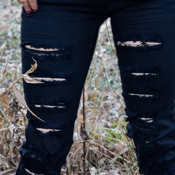 Black Distressed Skinny Jeans - Picture 3 of 5
